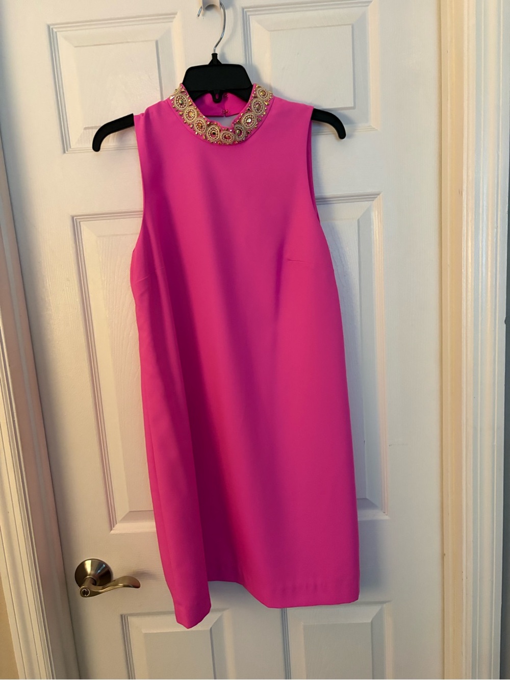 Lilly Pulitzer Hot Pink Sleeveless Shift Dress with Beaded Collar